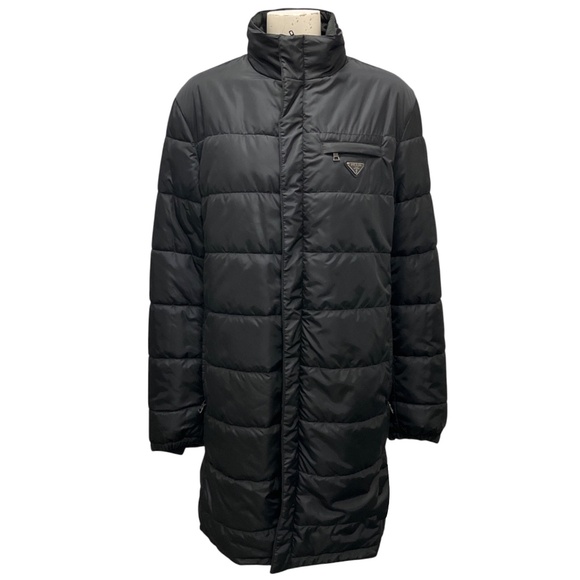 PRADA SPORT LINEA ROSSA BLACK 2012 LOGO PLAQUE REVERSIBLE MID LENGTH PUFFER COAT - Picture 1 of 11